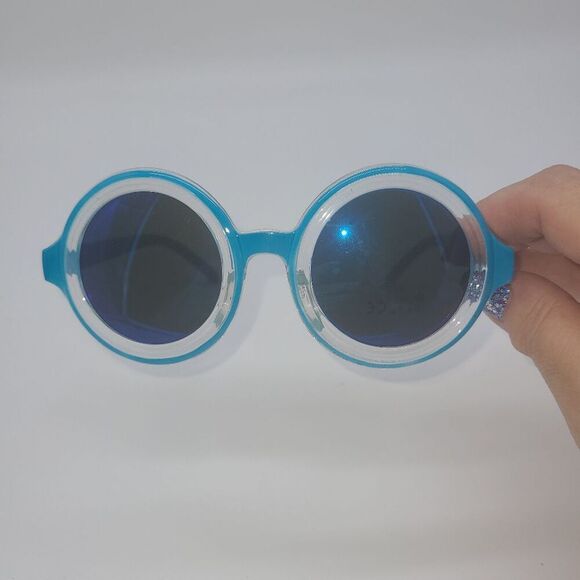 Petals and Peacocks Extasy Blue Round Reflective Sunglasses - Picture 2 of 6